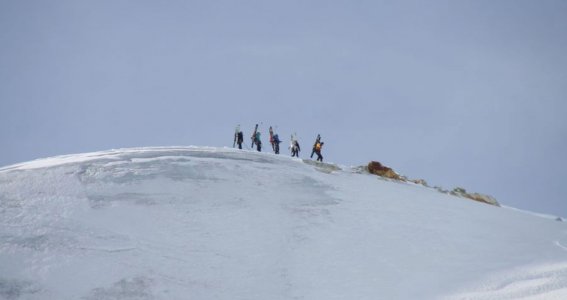 Personen laufen auf einem Berg