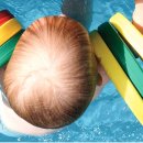 Baby schwimmt alleine mit Schwimmhilfe 