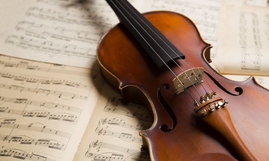 Geige liegt auf Noten
