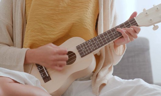 Ukulelenkurs für Jugendliche in München Person spielt sitzend Ukulele