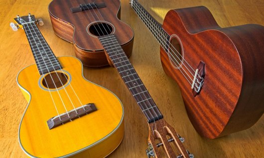 Ukulelenunterricht für Jugendliche  Drei Ukulelen nebeneinander