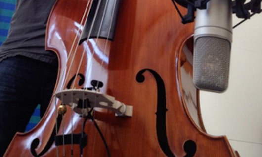 Mann spielt Kontrabass in einer Band