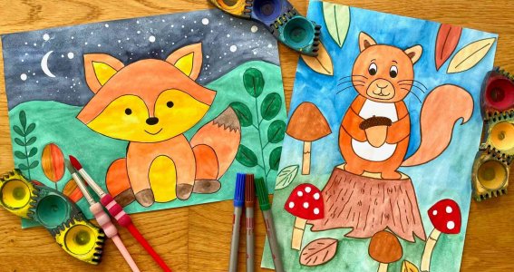 Online | Abenteuer Malerei - niedliche Waldtiere | Kinder 5-10 Jahre