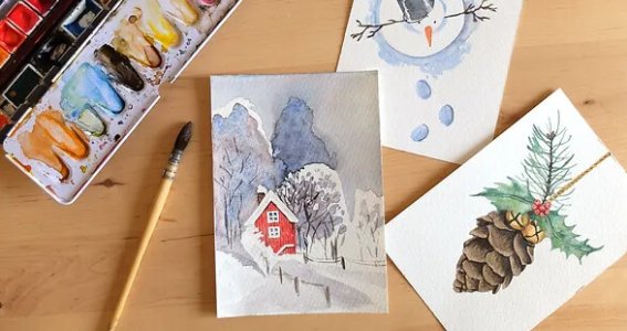 Weihnachtskarten in Aquarelltechnik | 6  - 99 Jahre | Trudering-Riem