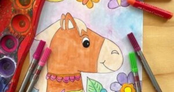 Malworkshop: Ponykopf mit Blumen & Glitzer | 5  - 12 Jahre | Oberbilk