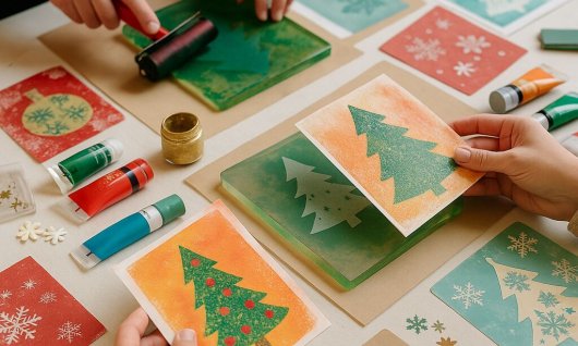 Weihnachtskarten mit Gelli-Print | Erwachsene | Au-Haidhausen