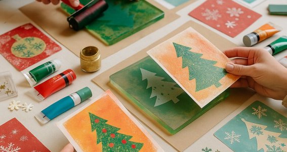 Weihnachtskarten mit Gelli-Print | Erwachsene | Au-Haidhausen